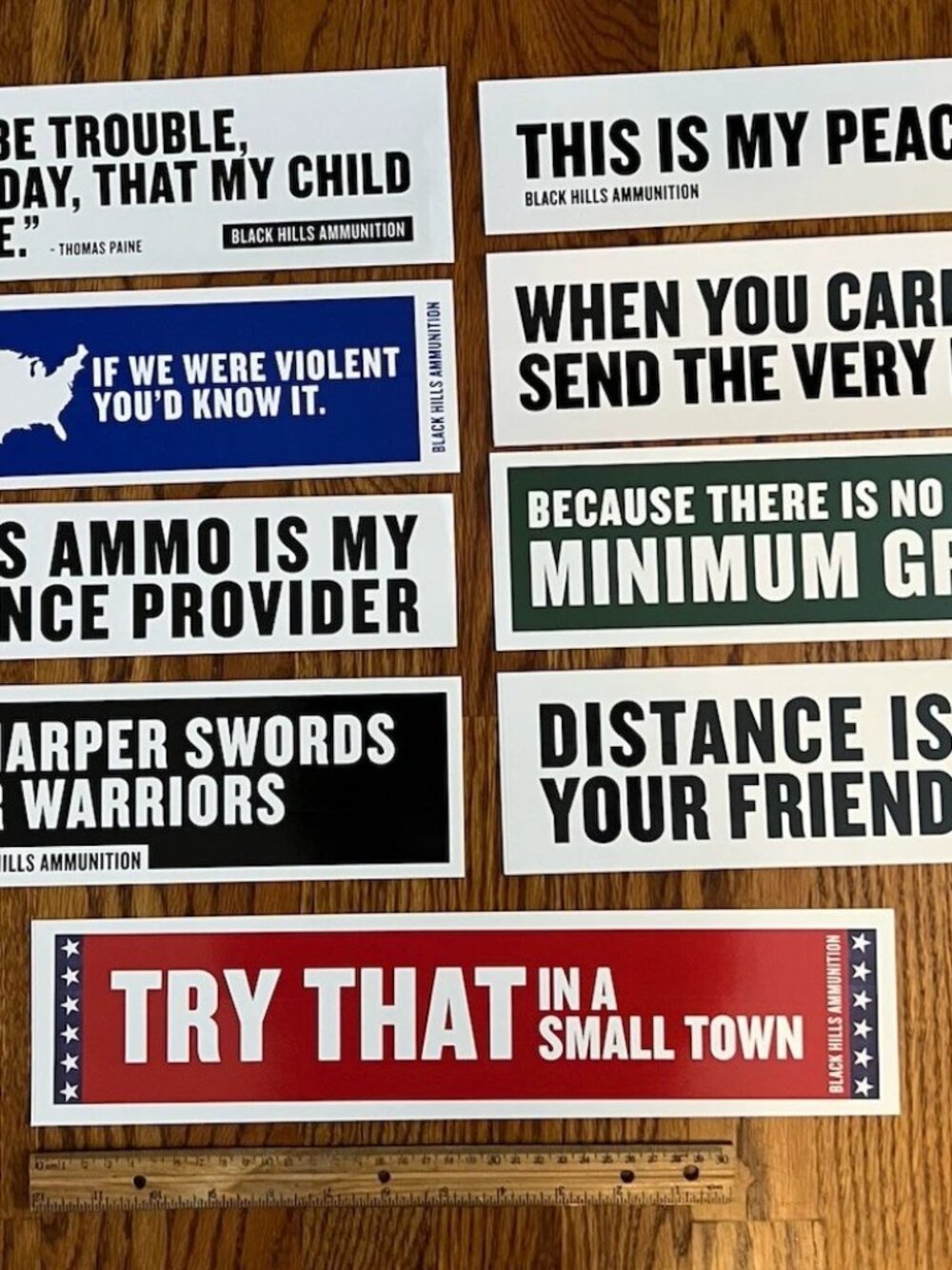 Bundle of 9 Black Hills Ammunition Tactical 15" Bumper Stickers